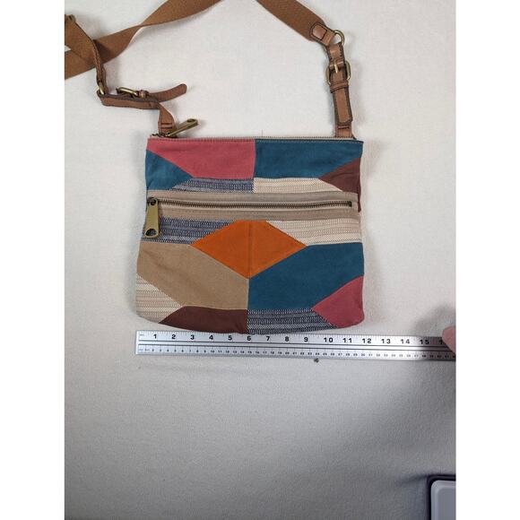 Fossil Multicolor Patchwork Suede‎ Canvas Crossbody Bag - Picture 2 of 10